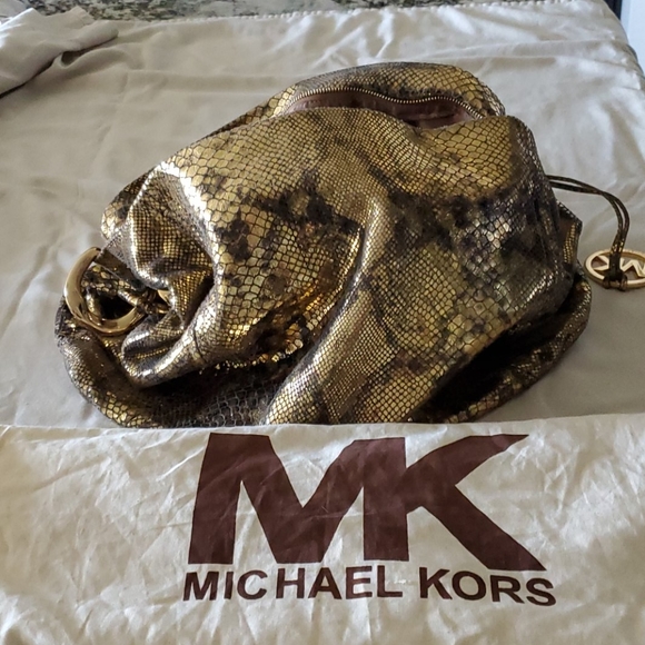 Michael Kors Gold Snakeskin Embossed Print Hobo - Picture 5 of 8